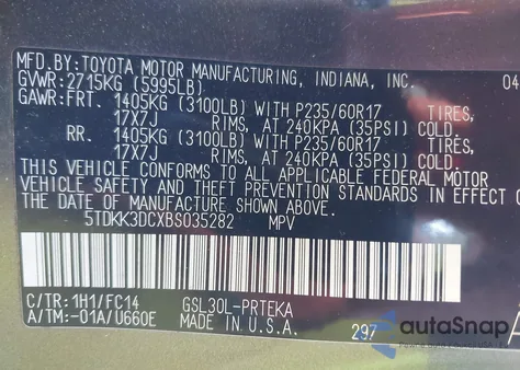 2011 Toyota Sienna Le V6 from USA, damaged, VIN 5TDKK3DCXBS035282